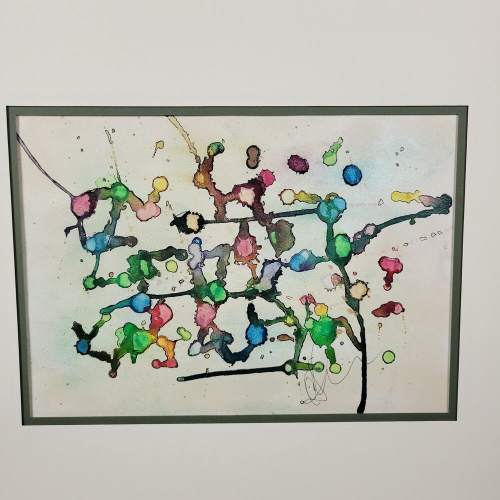 Watercolor and Ink Abstract Art Painting Signed Mixed Media Home Living Room